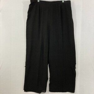 New Citron Santa Monice 1X Black Soft Flowy 95% Silk Side Slit Wide Leg Pants